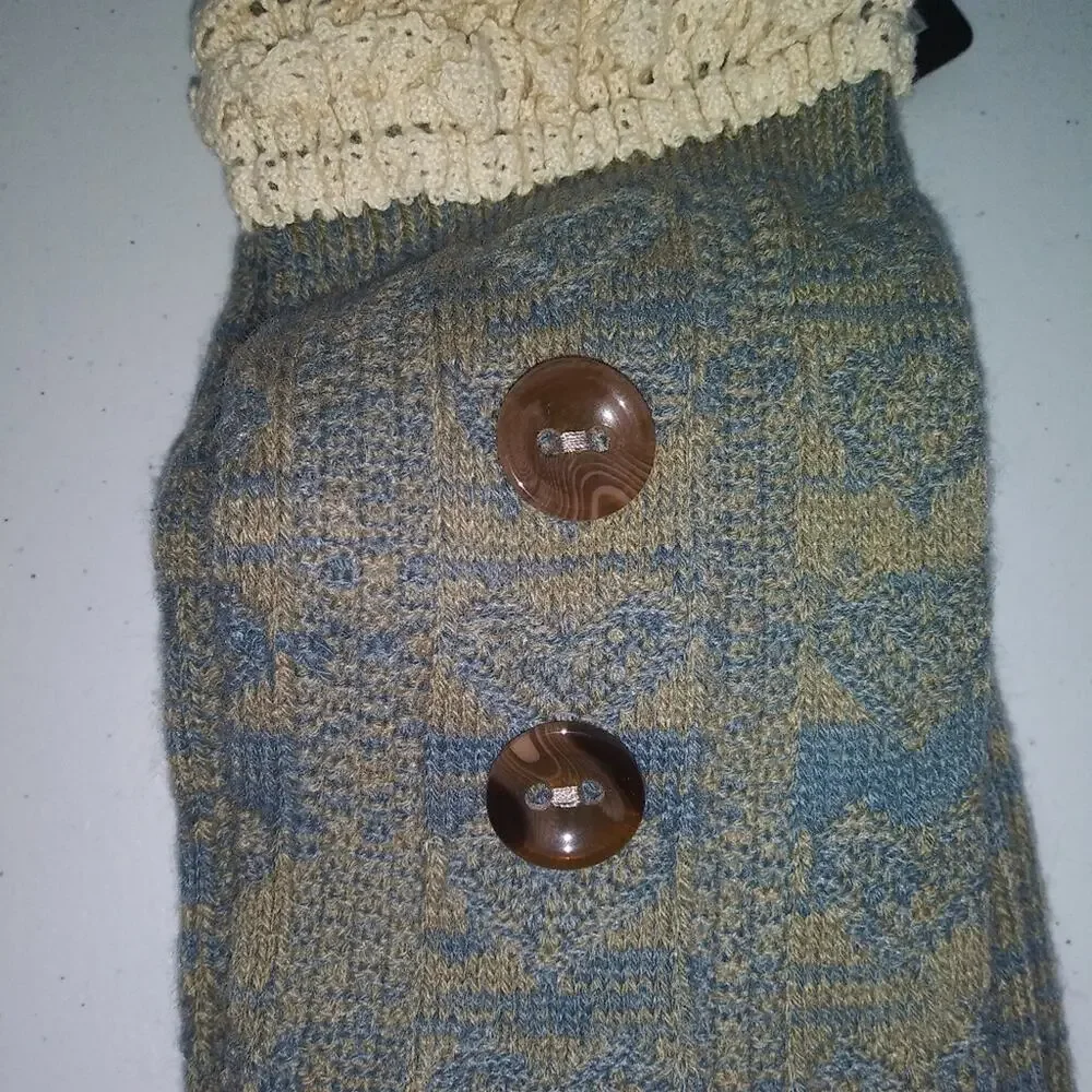 Noelle Blue Knit Boot Socks Knee High Size OS